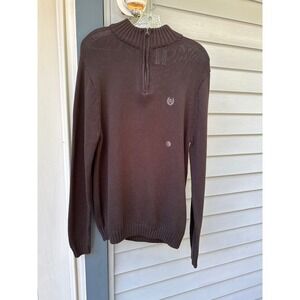 Chaps Mens Brown 100% Cotton Quarter Zip Pullover Sweater Size Medium Logo‎ Knit